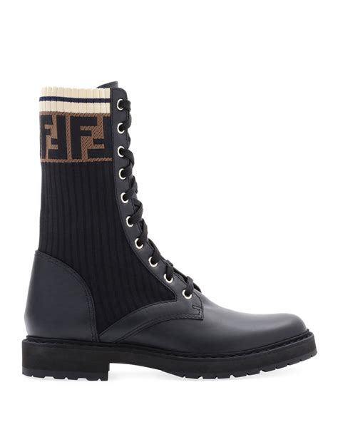 fendi a 497663fendi army boots|Fendi Leather Combat Boot with FF Cuff .